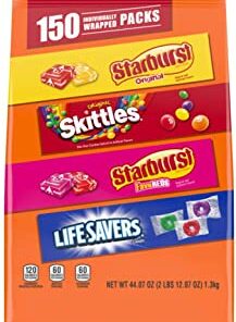 SKITTLES, STARBURST Original, STARBURST Fave Reds, & LIFE SAVERS Gummies Halloween Candy Mix, 44.07 oz. 150-Piece Bag