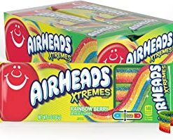 Airheads Xtremes Belts Sweetly Sour Candy Halloween Treat Non Melting Bulk Movie Theater and Party Bag, Rainbow Berry, 36 Ounce, Pack of 12