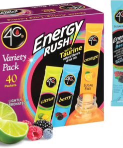 4C Energy Rush Stix, Single Serve Water Flavoring Packets, Sugar Free with Taurine, On the Go Bundle 40 Count (Variety Pack, 1 Pack)