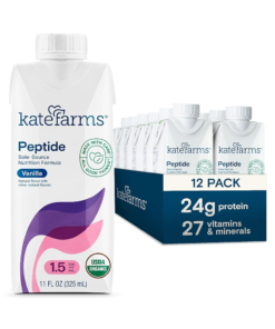 Kate Farms Adult Peptide 1.5 Sole-Source Nutrition Formula, Organic Enzymatically Hydrolyzed Plant-Based Protein Drink, Made Without Gluten, Soy, Dairy, or Corn, 11 Fluid Ounces, Plain, Case of 12