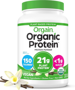 Orgain Organic Plant Based Protein Powder, Vanilla Bean - 21g of Protein, Vegan, Low Net Carbs, Gluten Free, Lactose Free, No Sugar Added, Soy Free, Kosher, Non-GMO, 2.03 Lb